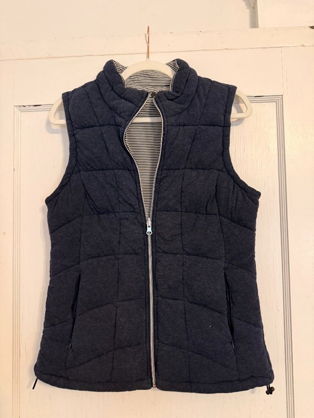 Quilted Reversible Navy and Striped Vest with Pockets
